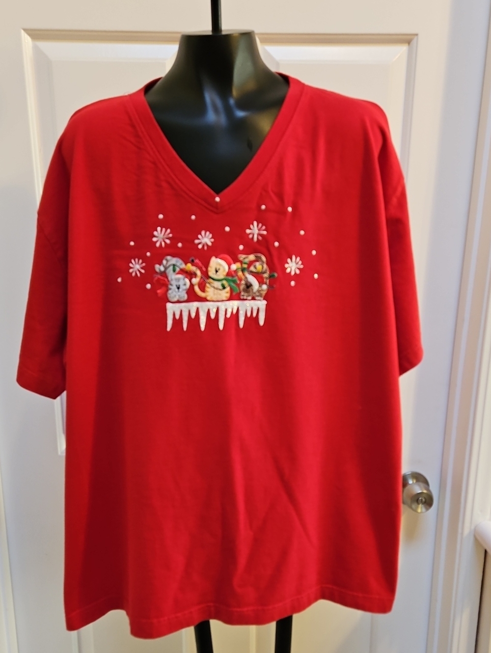 LAT Red Christmas Holiday Cat T-shirt - 3XL